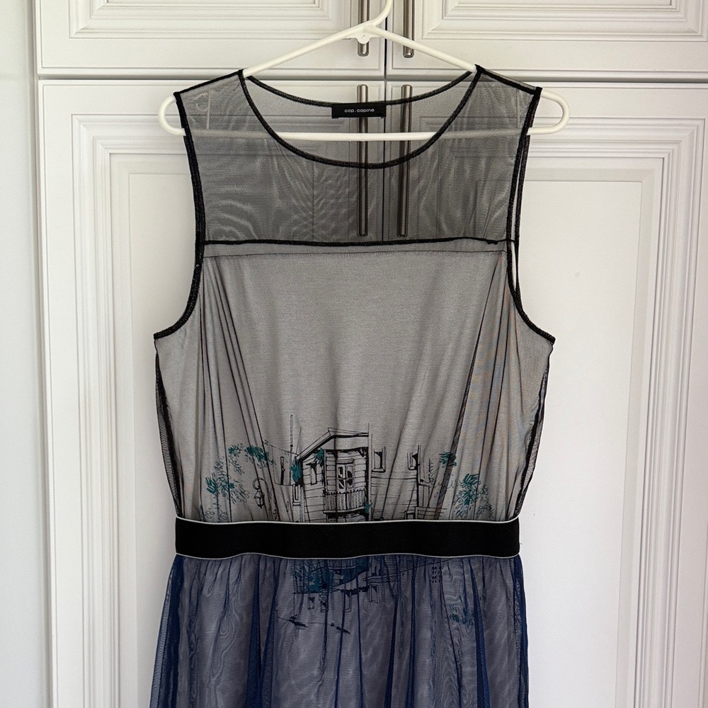 Cop. Copine black, blue mesh with cream lining Midi Dress